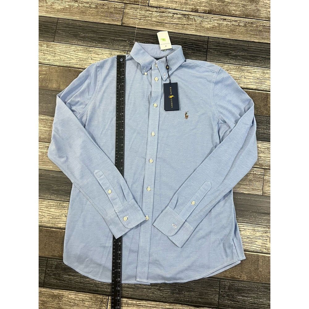 NWT Polo Ralph Lauren CLASSIC BLUE KNIT OXFORD Shirt Men's XL Flesh Polo Pony - Picture 2 of 5